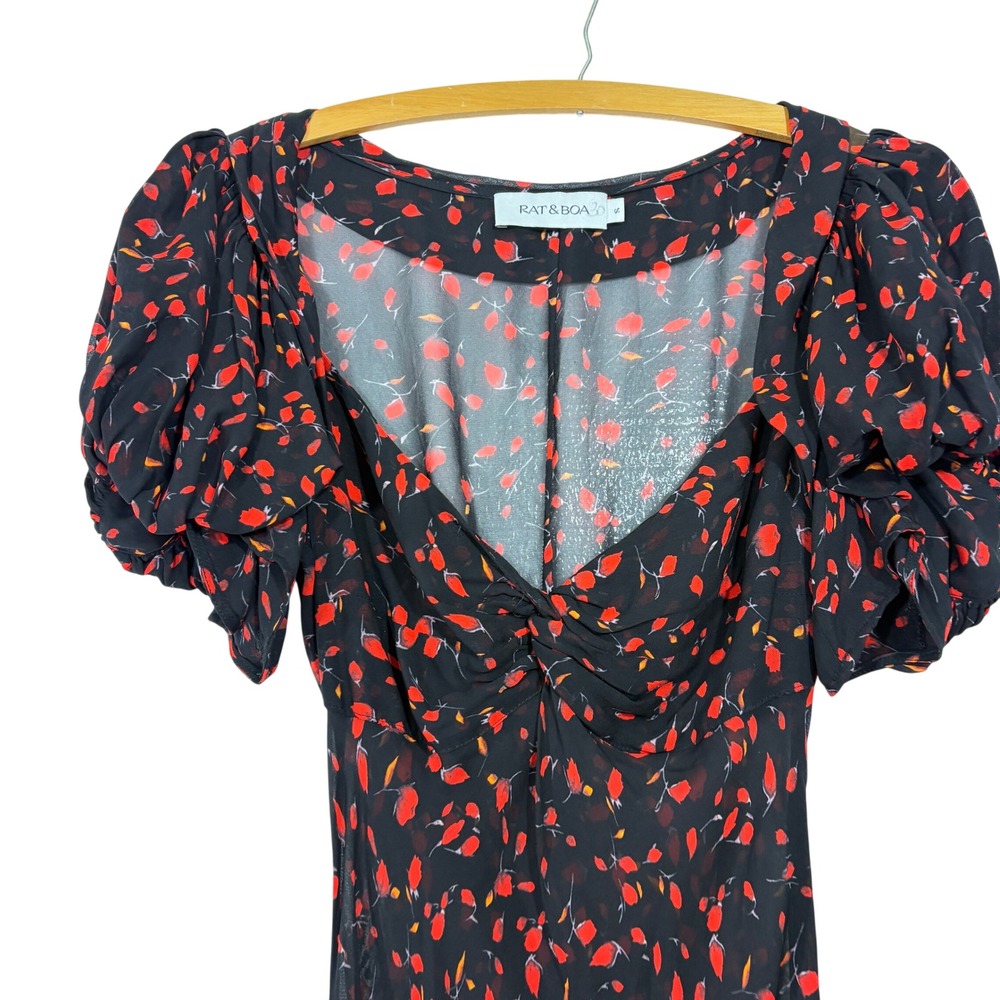Rat & Boa Magnolia Maxi Dress Black Red Floral Puff Sleeve V-Neck Size S - Picture 9 of 11